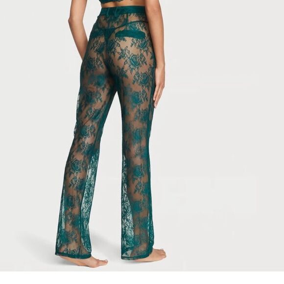 🔥NEW VICTORIA'S SECRET VS Archives Rose Lace Pants Deepest Green - Picture 7 of 9